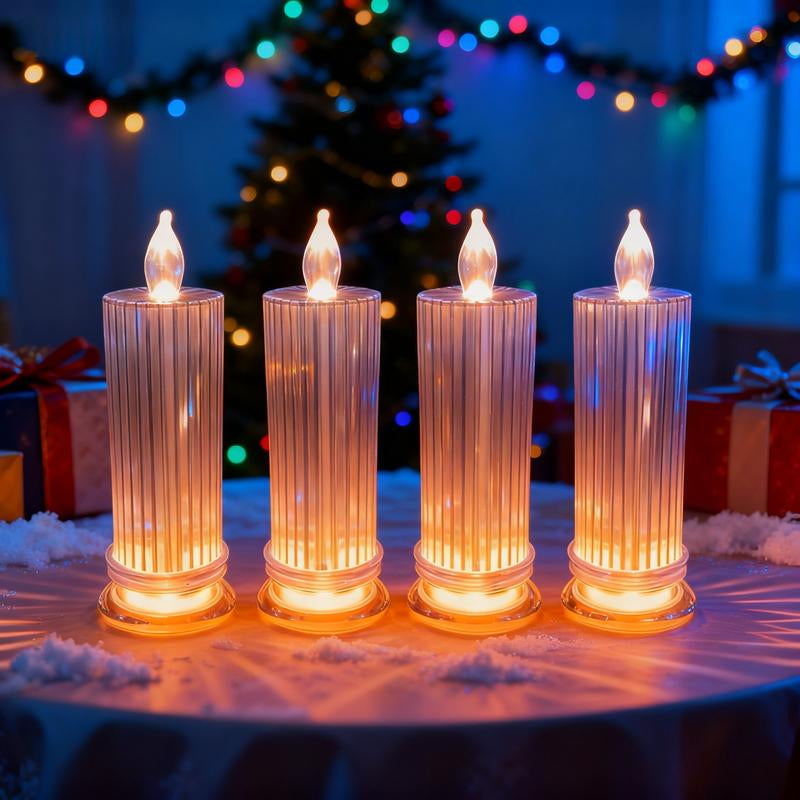4-Piece Set Creative Refractive Diamond LED Electronic Candle Lights Perfect for Living Rooms, Bedrooms, Bars, Weddings, Christmas Decorations, Birthdays, Parties Ideal for Family Gatherings Dining Table Centerpiece Decoration